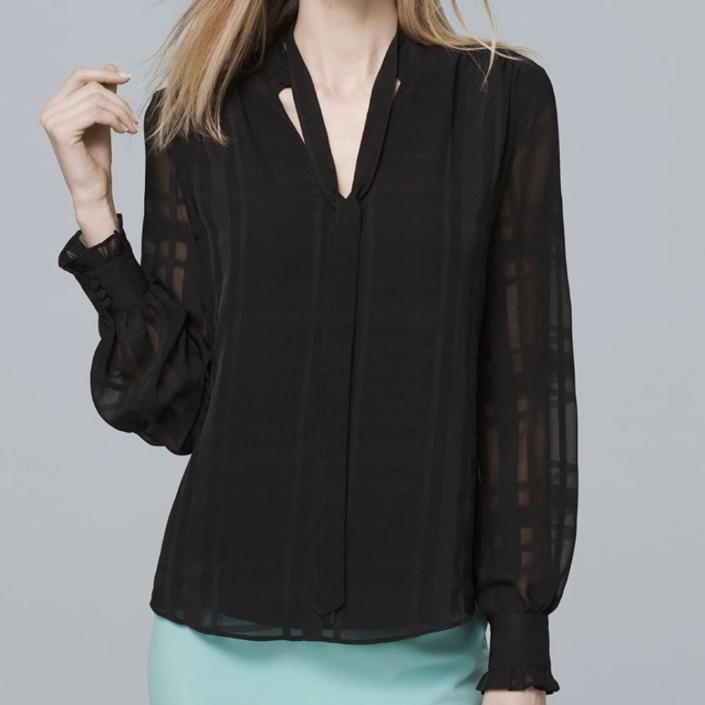 {White House Black Market} Shadow Stripe Plaid  Blouse Size XS